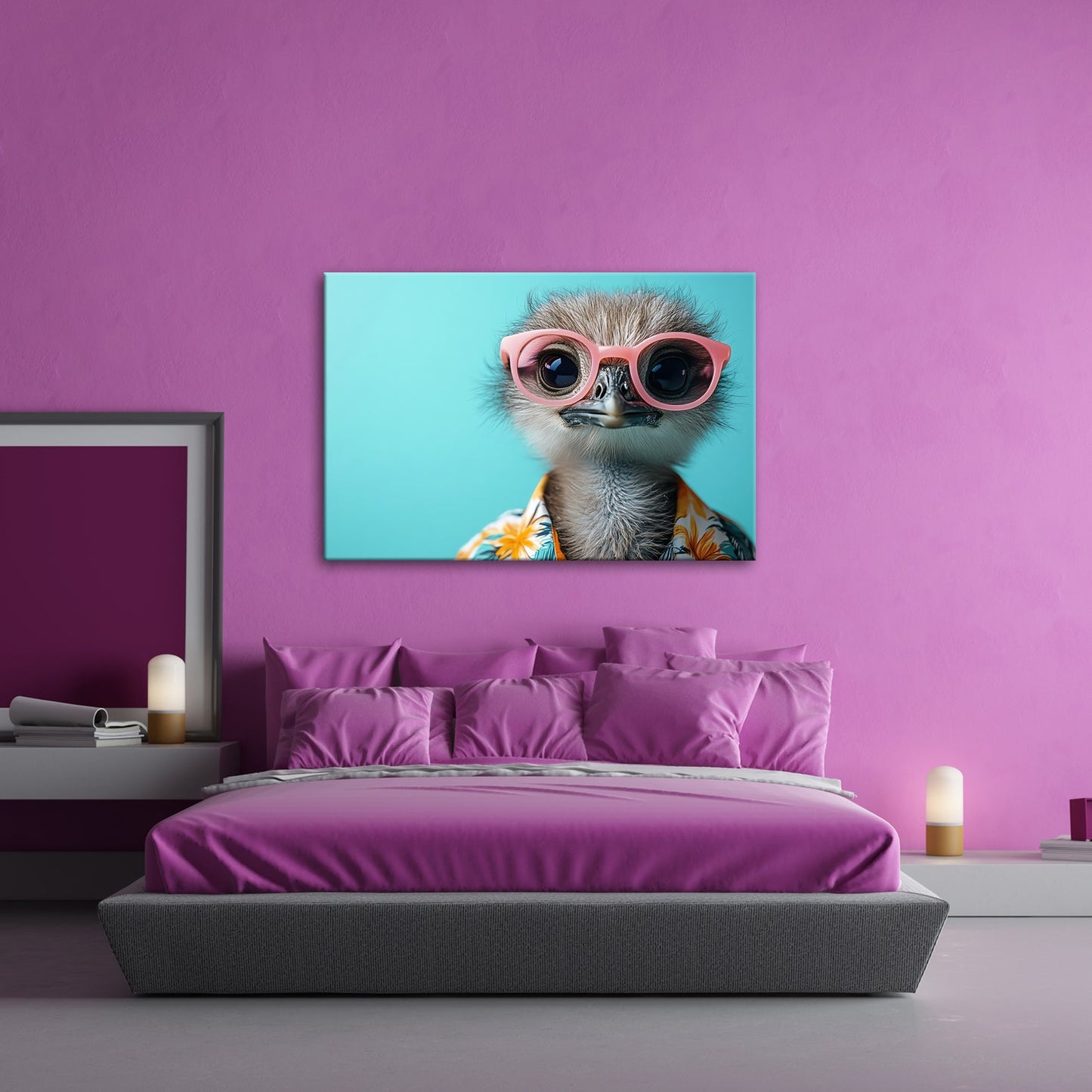 Leinwandbild Cooler Blick – Strauß in Sonnenbrille mit Urlaubsflair. - deyoli