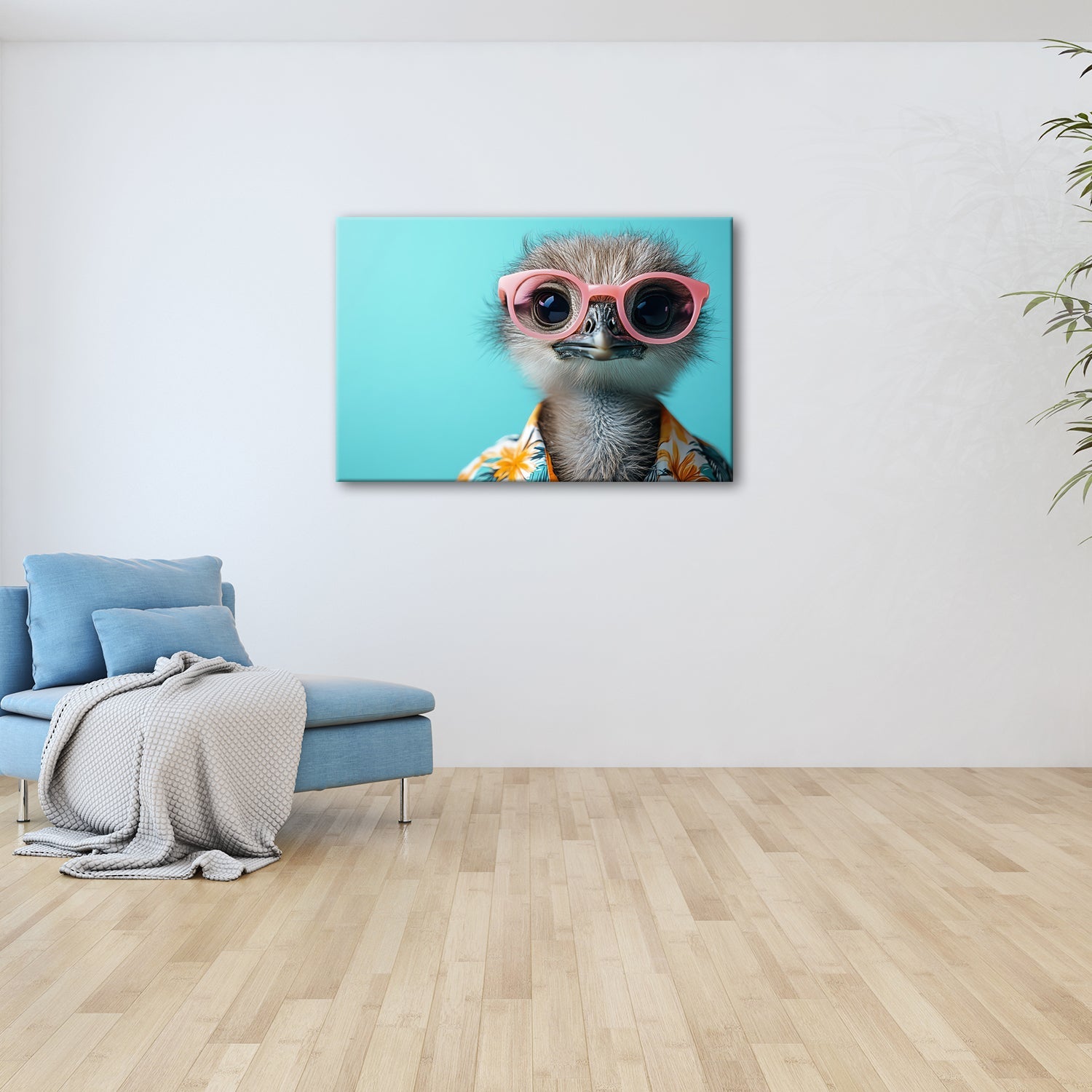 Leinwandbild Cooler Blick – Strauß in Sonnenbrille mit Urlaubsflair. - deyoli