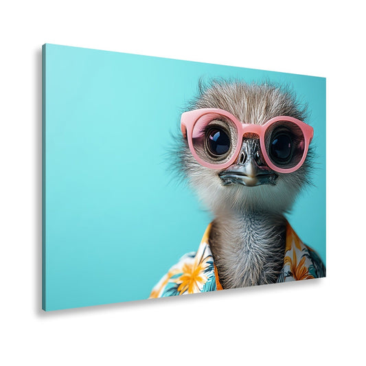 Leinwandbild Cooler Blick – Strauß in Sonnenbrille mit Urlaubsflair. - deyoli