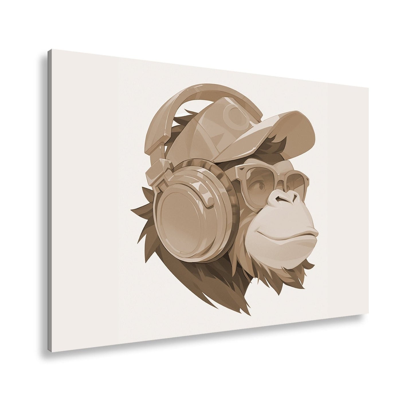 Leinwandbild Cooler Monkey mit Cap und Kopfhörern im sonnigen Streetstyle - deyoli