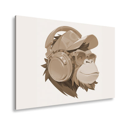 Leinwandbild Cooler Monkey mit Cap und Kopfhörern im sonnigen Streetstyle - deyoli