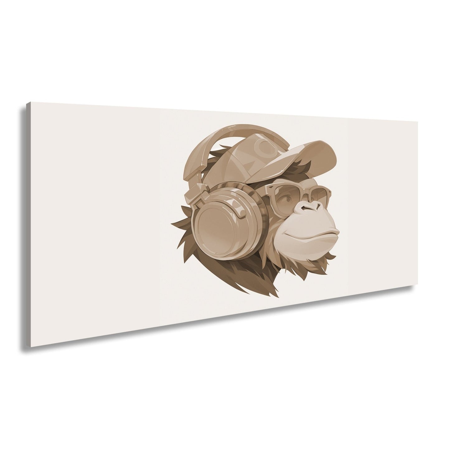 Leinwandbild Cooler Monkey mit Cap und Kopfhörern im sonnigen Streetstyle - deyoli