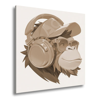 Leinwandbild Cooler Monkey mit Cap und Kopfhörern im sonnigen Streetstyle - deyoli