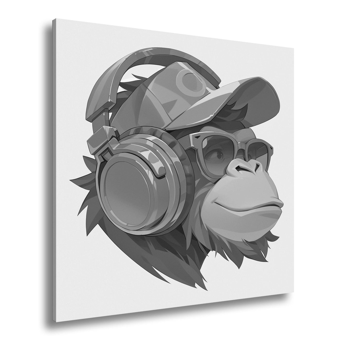 Leinwandbild Cooler Monkey mit Cap und Kopfhörern im sonnigen Streetstyle - deyoli