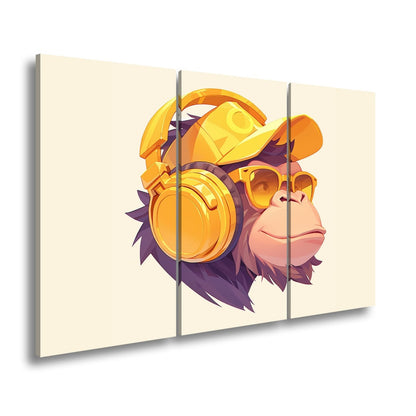 Leinwandbild Cooler Monkey mit Cap und Kopfhörern im sonnigen Streetstyle - deyoli