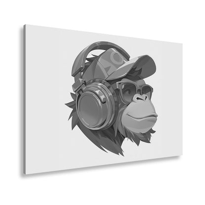 Leinwandbild Cooler Monkey mit Cap und Kopfhörern im sonnigen Streetstyle - deyoli