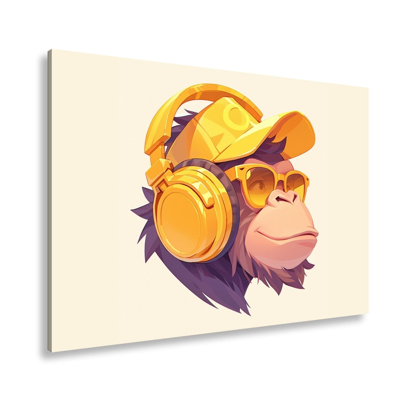 Leinwandbild Cooler Monkey mit Cap und Kopfhörern im sonnigen Streetstyle - deyoli