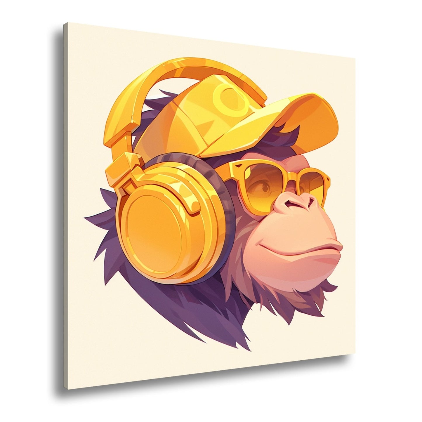 Leinwandbild Cooler Monkey mit Cap und Kopfhörern im sonnigen Streetstyle - deyoli