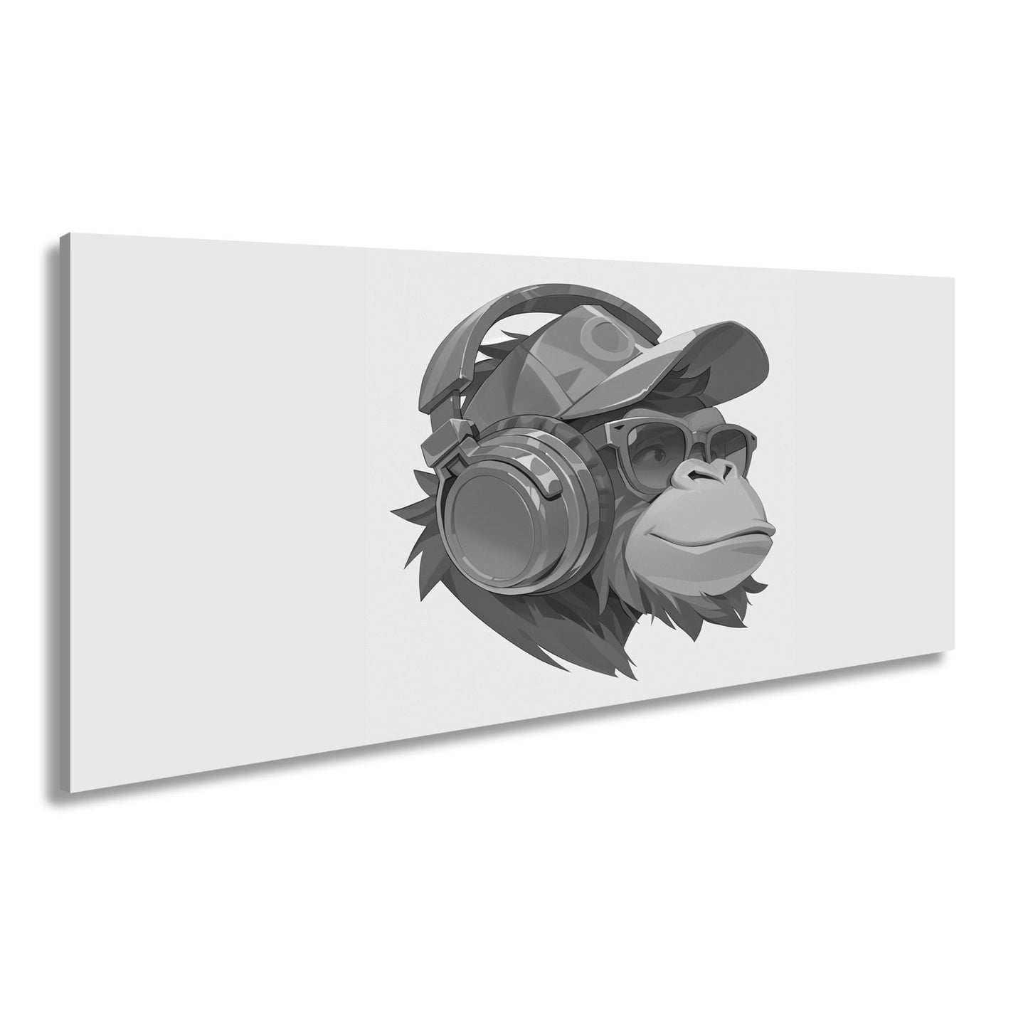 Leinwandbild Cooler Monkey mit Cap und Kopfhörern im sonnigen Streetstyle - deyoli
