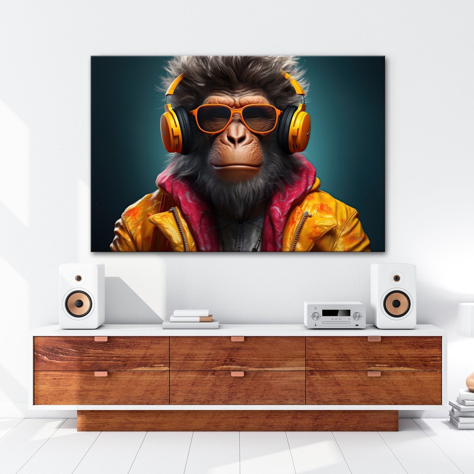 Leinwandbild Cooler Vibe – Affe mit Stil, Beats und Sonnenbrille. - deyoli