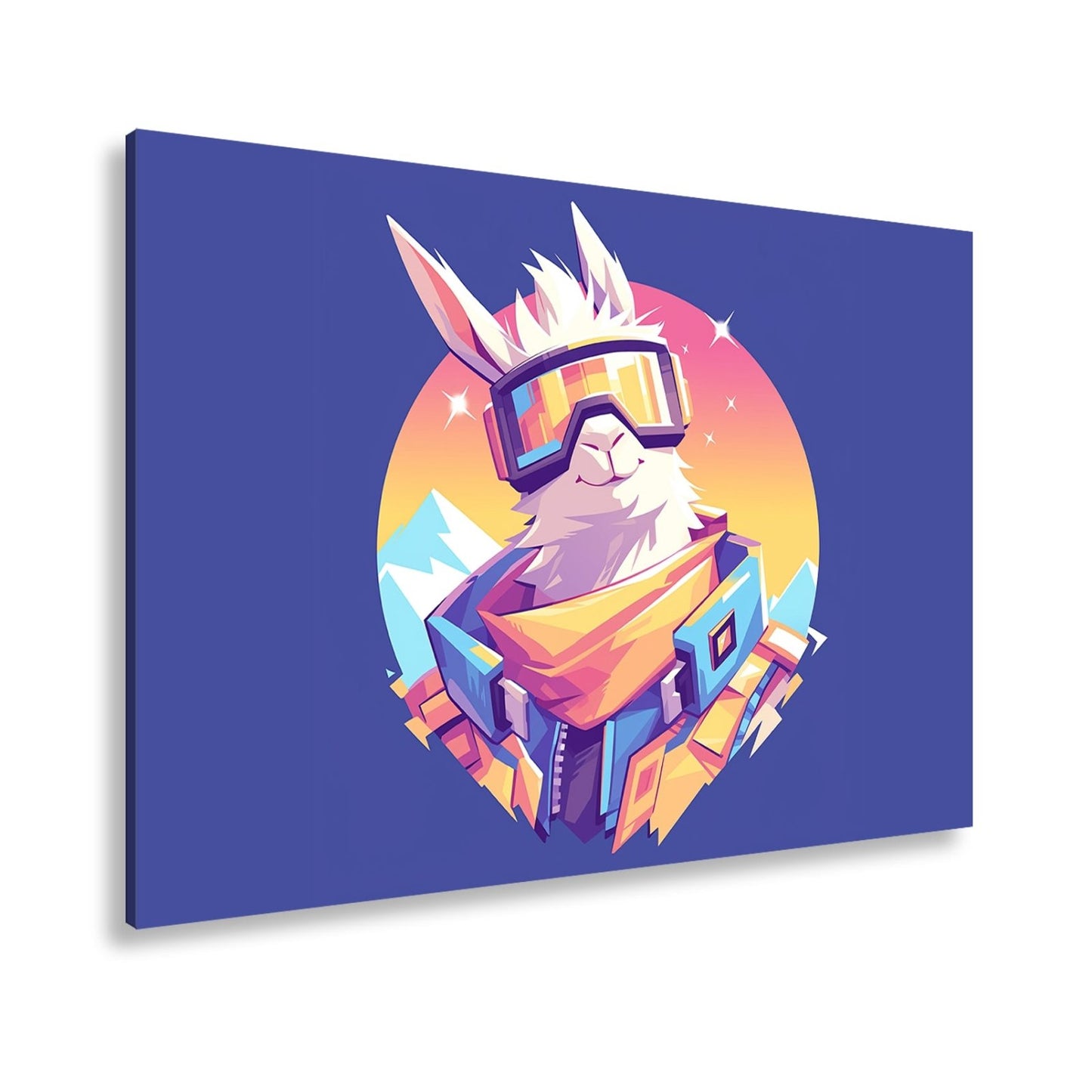Leinwandbild Cooles Lama in Wintergear vor leuchtendem Sunset - deyoli