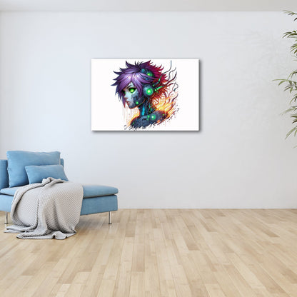 Leinwandbild Cyborg XXL – Neonleuchtend mit flammender Technoseele - deyoli