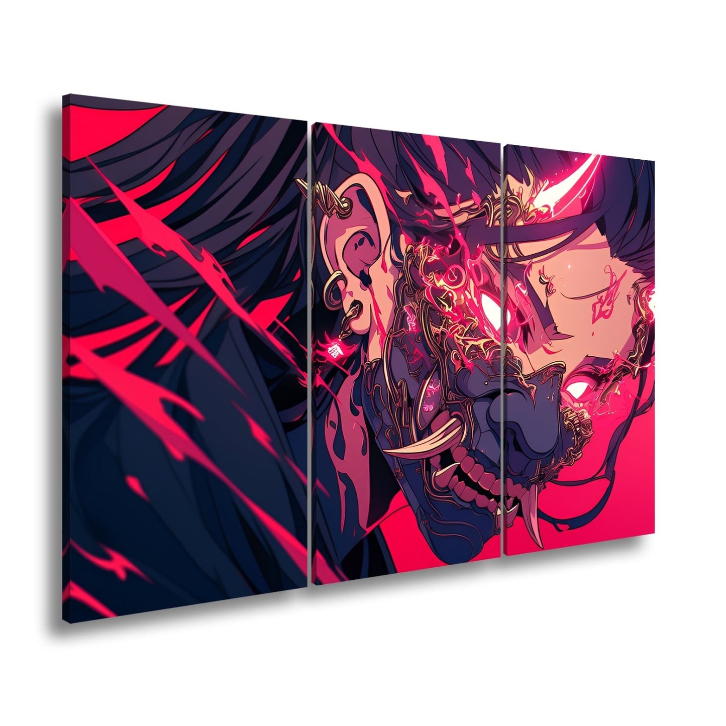 Leinwandbild Dämonische Energie entlädt sich in flammender Maskenwut. - deyoli