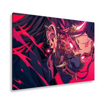 Leinwandbild Dämonische Energie entlädt sich in flammender Maskenwut. - deyoli