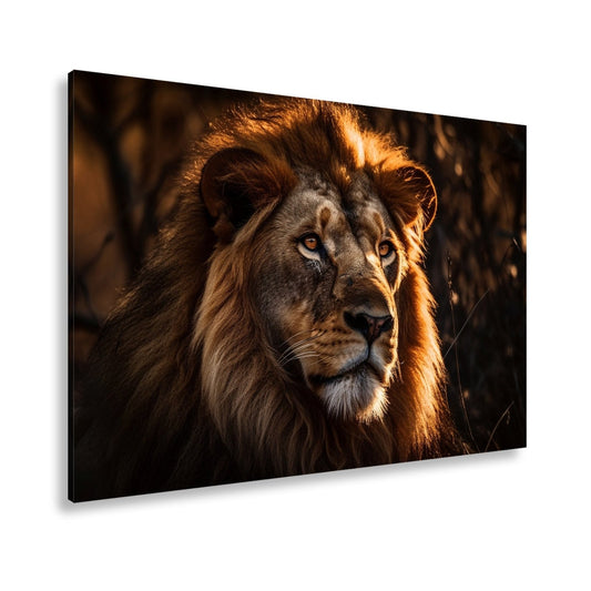 Leinwandbild Der König der Savanne im Glanz des letzten Lichts - deyoli