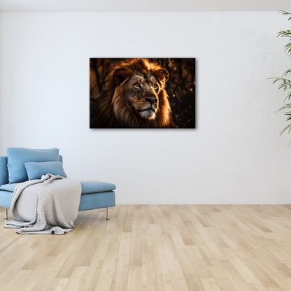 Leinwandbild Der König der Savanne im Glanz des letzten Lichts - deyoli