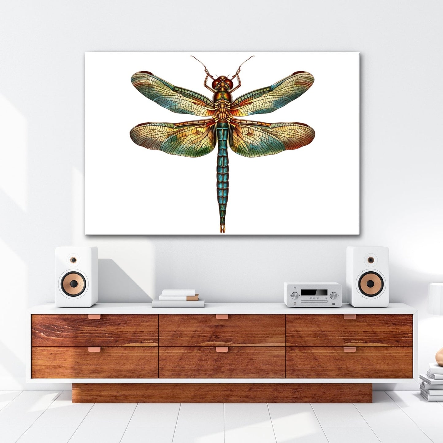 Leinwandbild Detailreiche Libelle mit schimmernden Flügeln - deyoli
