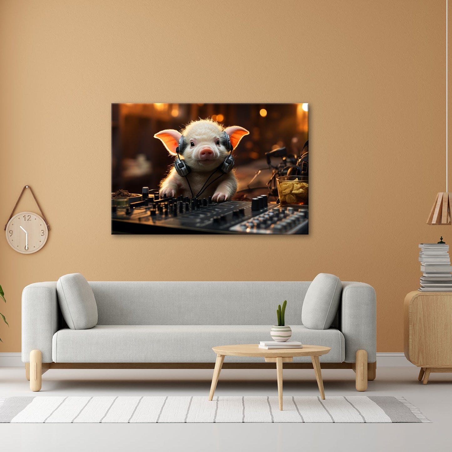 Leinwandbild DJ - Ferkel – süßer Beat zwischen Chips und Knöpfen. - deyoli