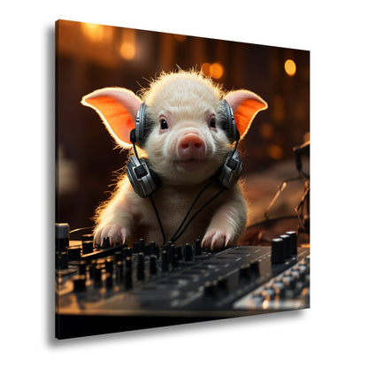 Leinwandbild DJ - Ferkel – süßer Beat zwischen Chips und Knöpfen. - deyoli