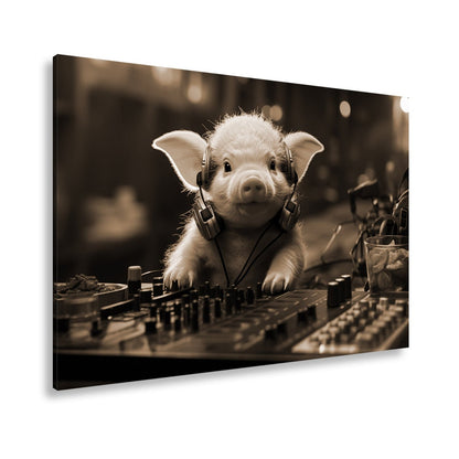 Leinwandbild DJ - Ferkel – süßer Beat zwischen Chips und Knöpfen. - deyoli