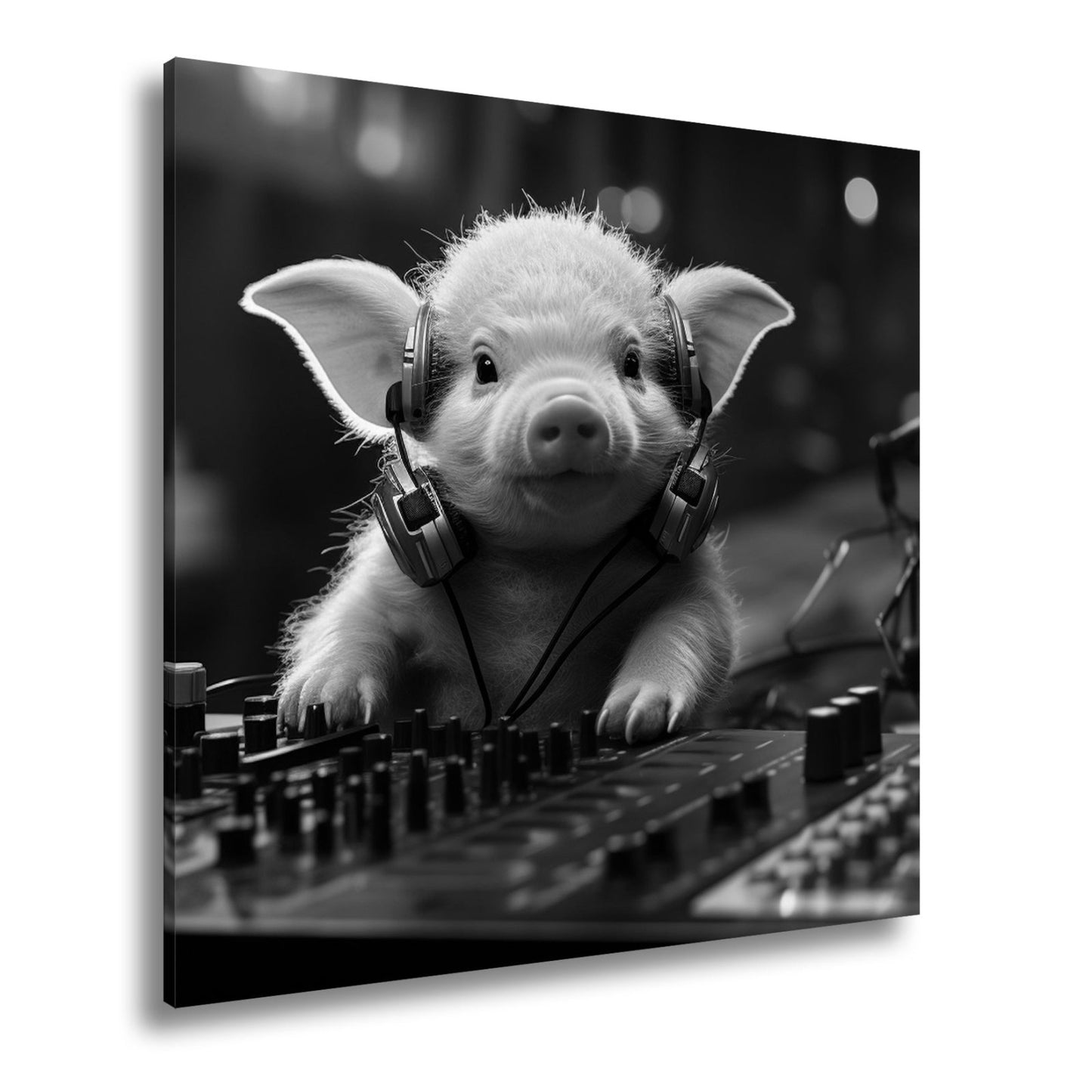 Leinwandbild DJ - Ferkel – süßer Beat zwischen Chips und Knöpfen. - deyoli