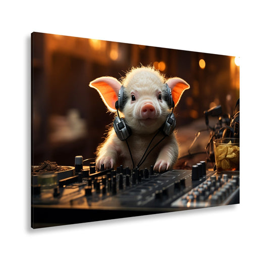 Leinwandbild DJ - Ferkel – süßer Beat zwischen Chips und Knöpfen. - deyoli