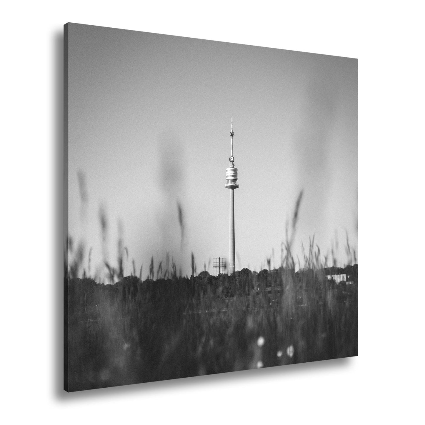Leinwandbild Donauturm über Wiese im klaren Sommerhimmel XXL – Wien Wahrzeichen - deyoli