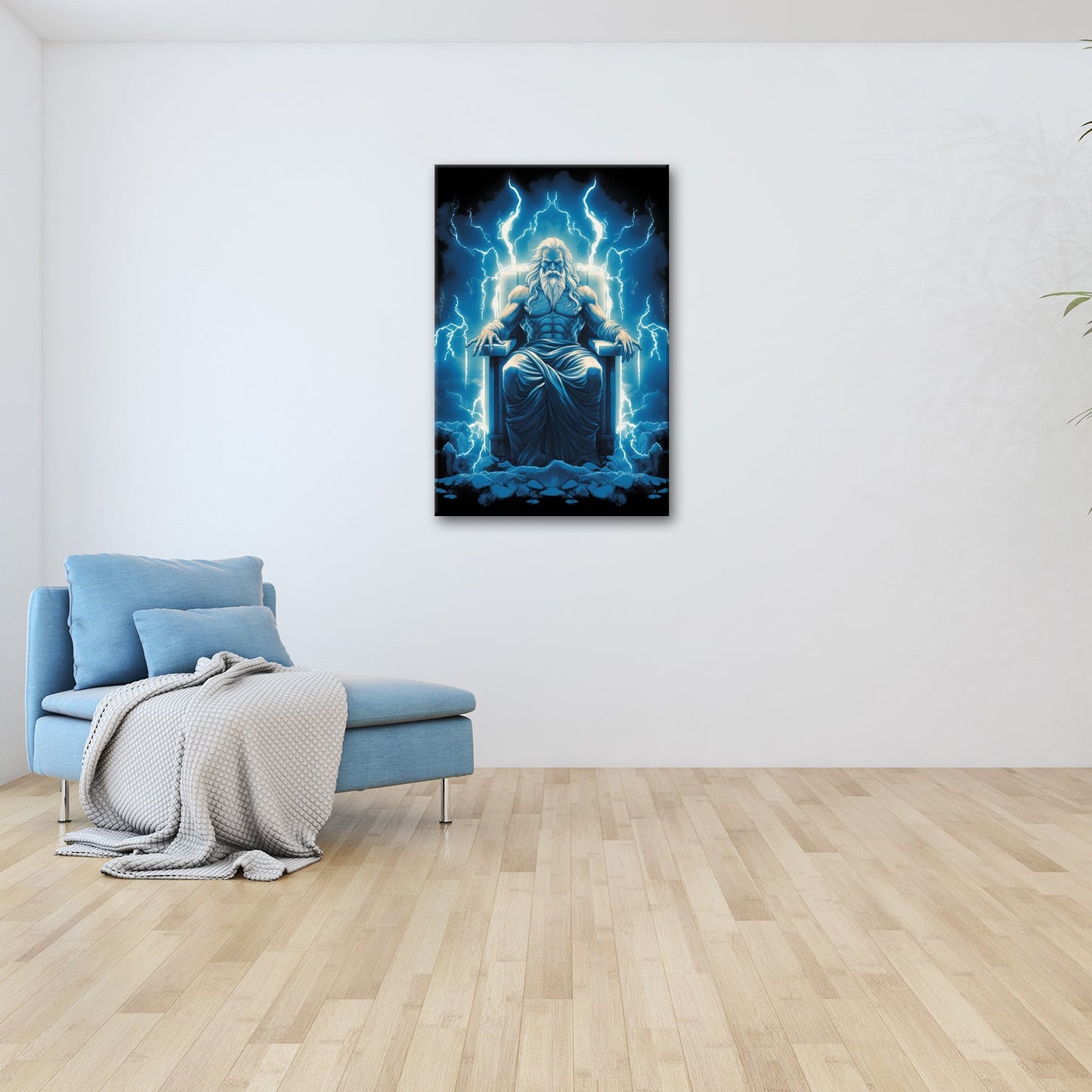 Leinwandbild Donnergott auf dem Thron – Macht in blauen Blitzen. - deyoli