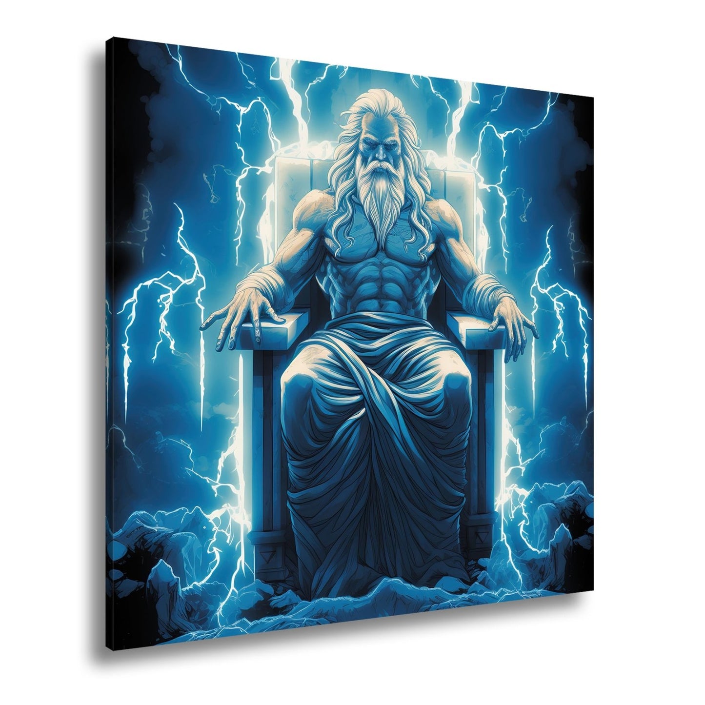 Leinwandbild Donnergott auf dem Thron – Macht in blauen Blitzen. - deyoli