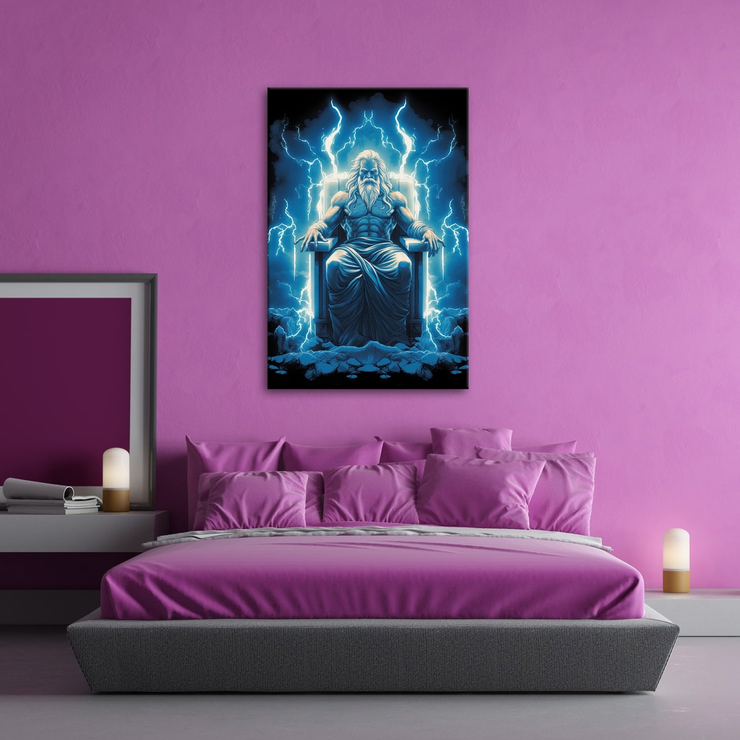 Leinwandbild Donnergott auf dem Thron – Macht in blauen Blitzen. - deyoli