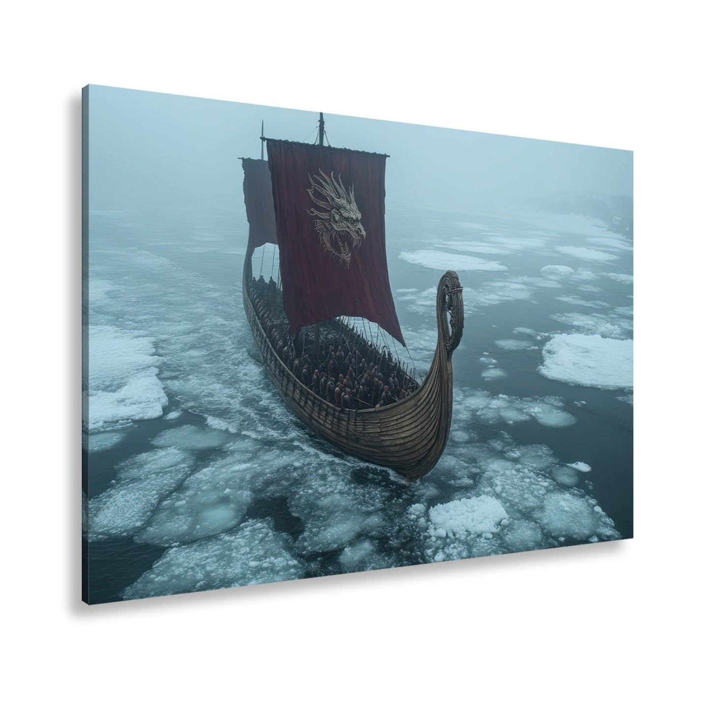 Leinwandbild Drachenbanner XXL – Gleitet durch eisige Nebelmeere - deyoli
