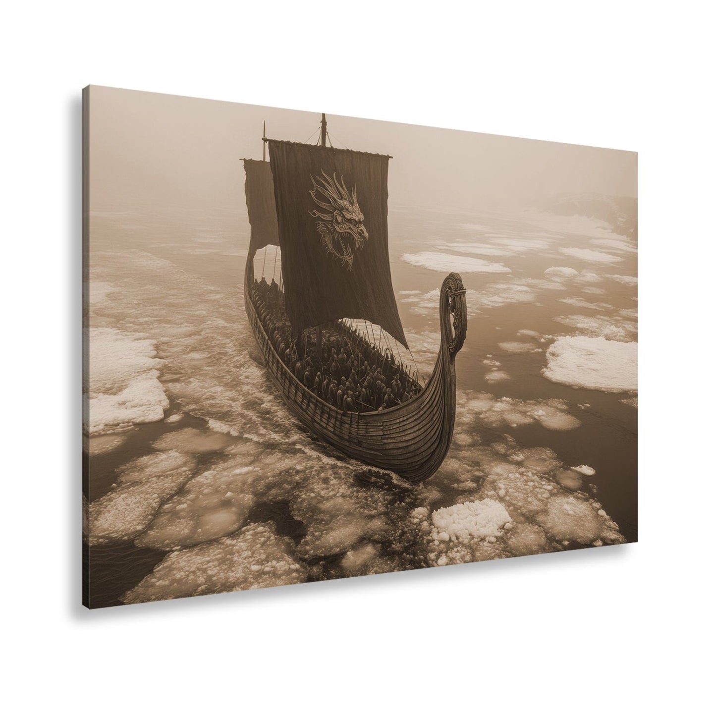 Leinwandbild Drachenbanner XXL – Gleitet durch eisige Nebelmeere - deyoli