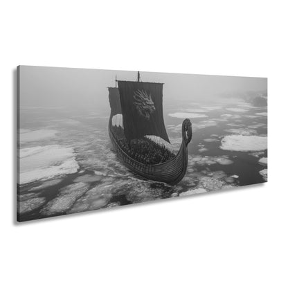 Leinwandbild Drachenbanner XXL – Gleitet durch eisige Nebelmeere - deyoli