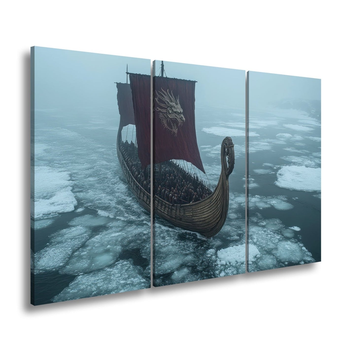Leinwandbild Drachenbanner XXL – Gleitet durch eisige Nebelmeere - deyoli