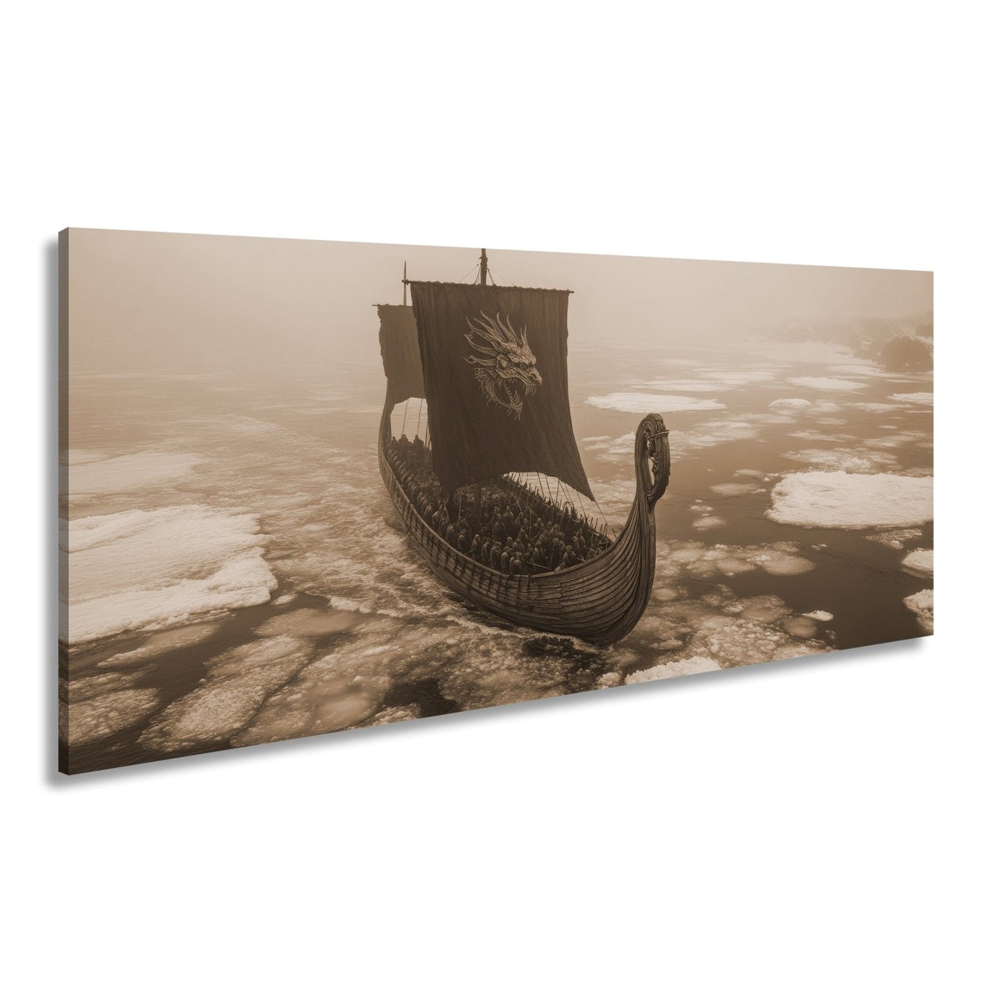 Leinwandbild Drachenbanner XXL – Gleitet durch eisige Nebelmeere - deyoli