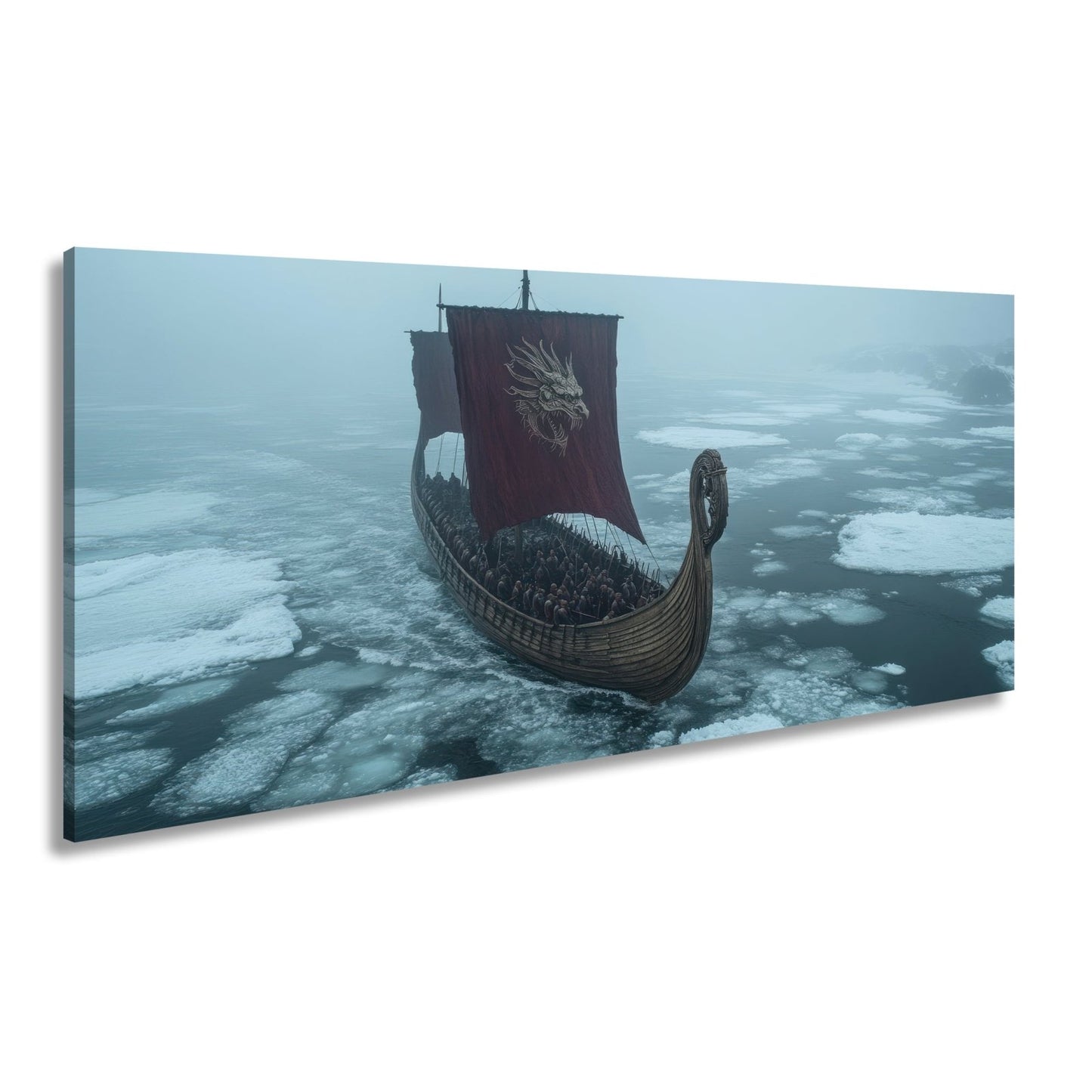 Leinwandbild Drachenbanner XXL – Gleitet durch eisige Nebelmeere - deyoli