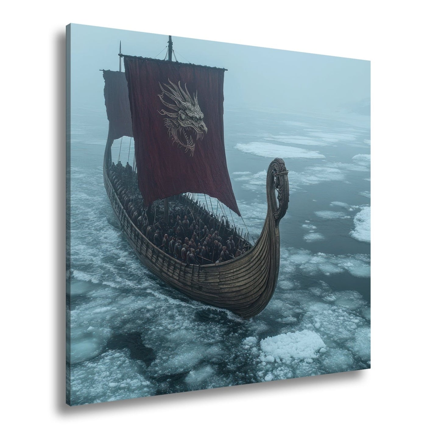 Leinwandbild Drachenbanner XXL – Gleitet durch eisige Nebelmeere - deyoli