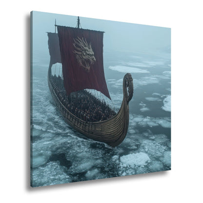 Leinwandbild Drachenbanner XXL – Gleitet durch eisige Nebelmeere - deyoli