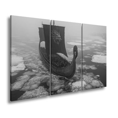 Leinwandbild Drachenbanner XXL – Gleitet durch eisige Nebelmeere - deyoli