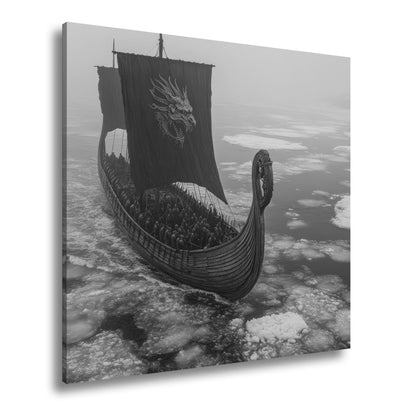 Leinwandbild Drachenbanner XXL – Gleitet durch eisige Nebelmeere - deyoli