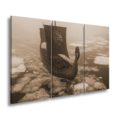 Leinwandbild Drachenbanner XXL – Gleitet durch eisige Nebelmeere - deyoli