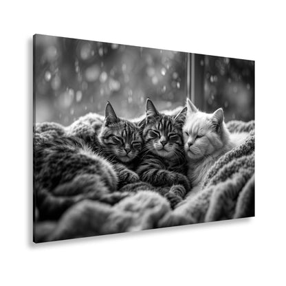 Leinwandbild Drei Katzen, ein Traum – vereint im Regenfensterzauber - deyoli