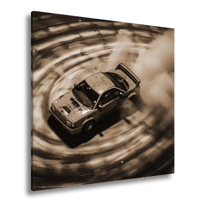 Leinwandbild Driftende Wut im orangefarbenen Rauch XXL – Auto Wandbild Drift - deyoli