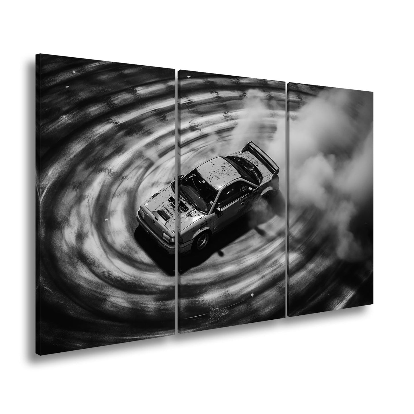 Leinwandbild Driftende Wut im orangefarbenen Rauch XXL – Auto Wandbild Drift - deyoli