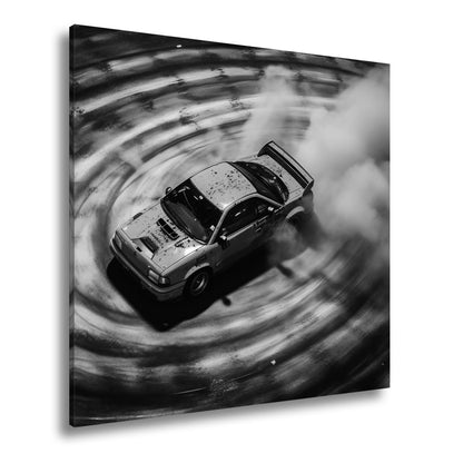 Leinwandbild Driftende Wut im orangefarbenen Rauch XXL – Auto Wandbild Drift - deyoli
