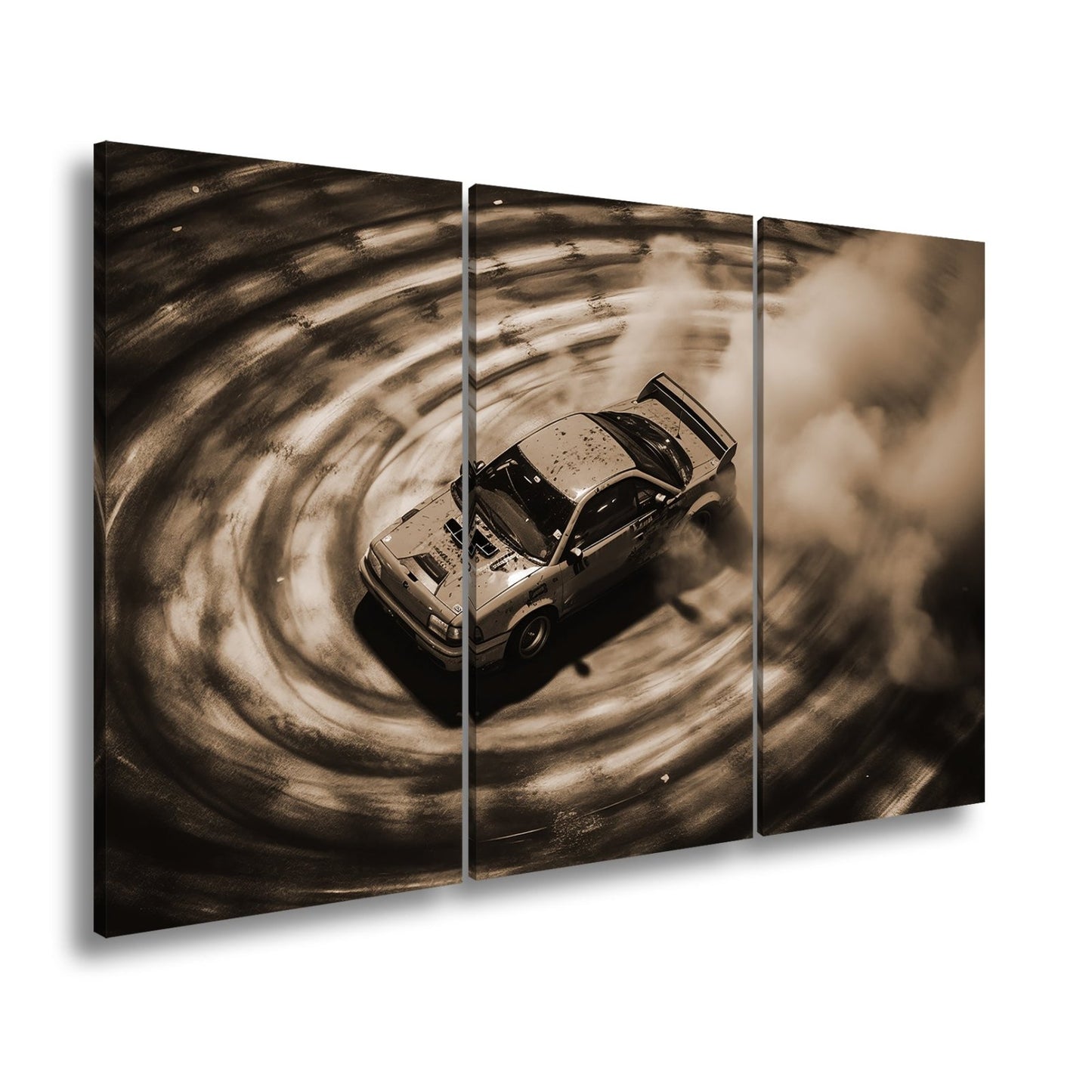 Leinwandbild Driftende Wut im orangefarbenen Rauch XXL – Auto Wandbild Drift - deyoli