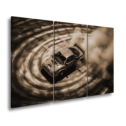 Leinwandbild Driftende Wut im orangefarbenen Rauch XXL – Auto Wandbild Drift - deyoli