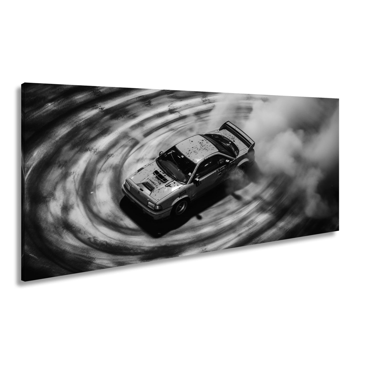 Leinwandbild Driftende Wut im orangefarbenen Rauch XXL – Auto Wandbild Drift - deyoli