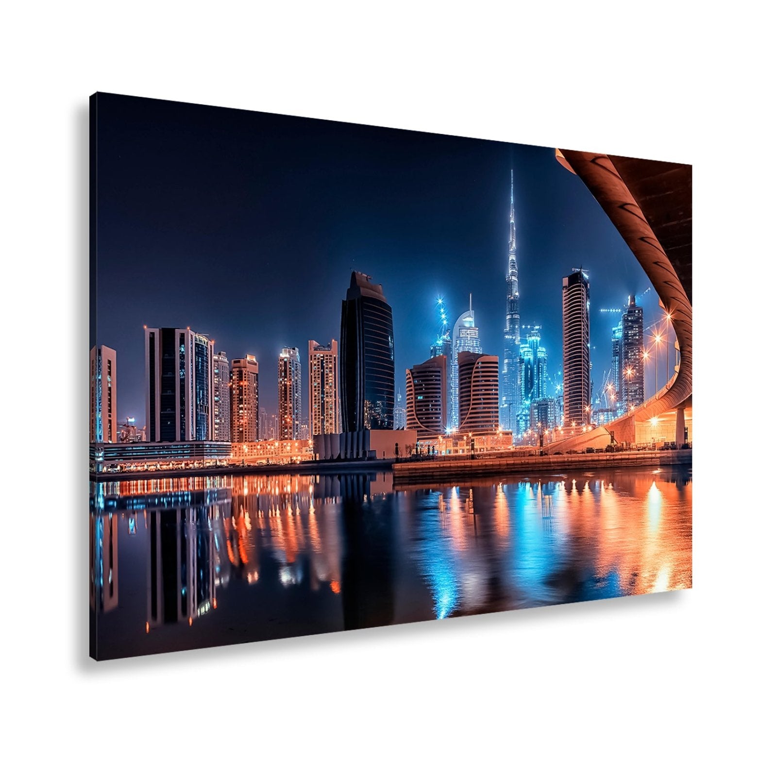 Leinwandbild Dubai XXL – Skyline bei Nacht mit funkelndem Lichterglanz - deyoli