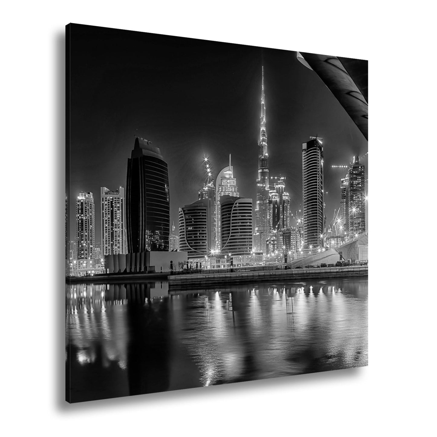 Leinwandbild Dubai XXL – Skyline bei Nacht mit funkelndem Lichterglanz - deyoli